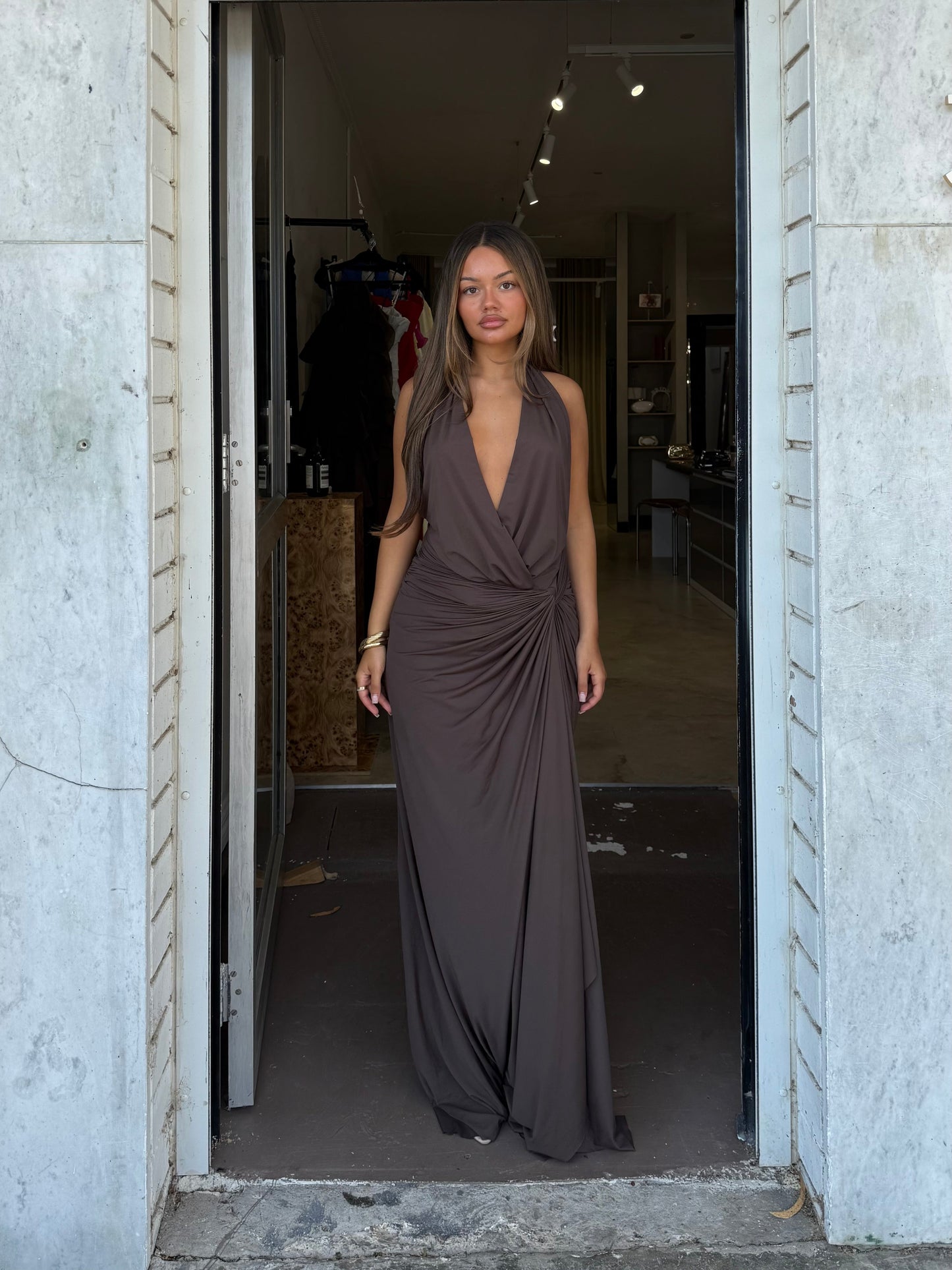 Bec + Bridge Clementine Twist Dress in Chocolate