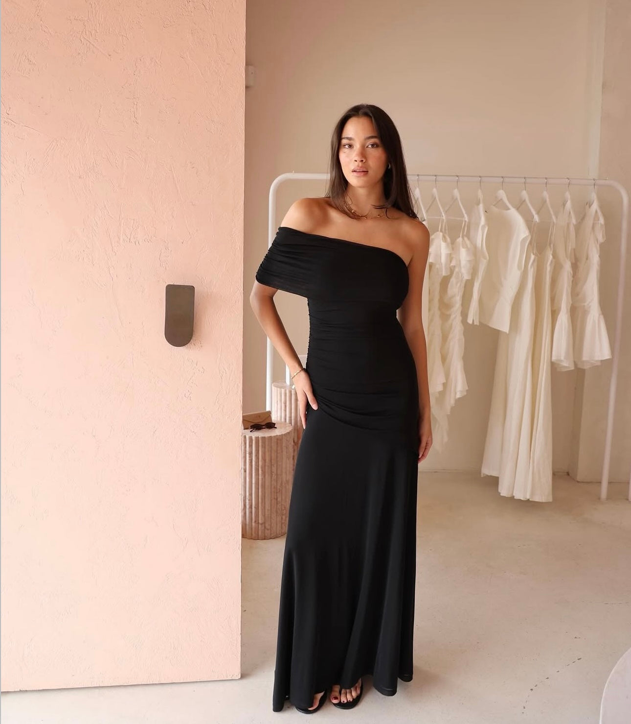 nicola fiesta off shoulder dress Coco girl Jas wears the By Nicola Fiesta Off Shoulder Maxi Dress in Verde Fleur. , Crafted to turn heads, it showcases a graceful off-shoulder neckline that brings an air of romance and sophistication