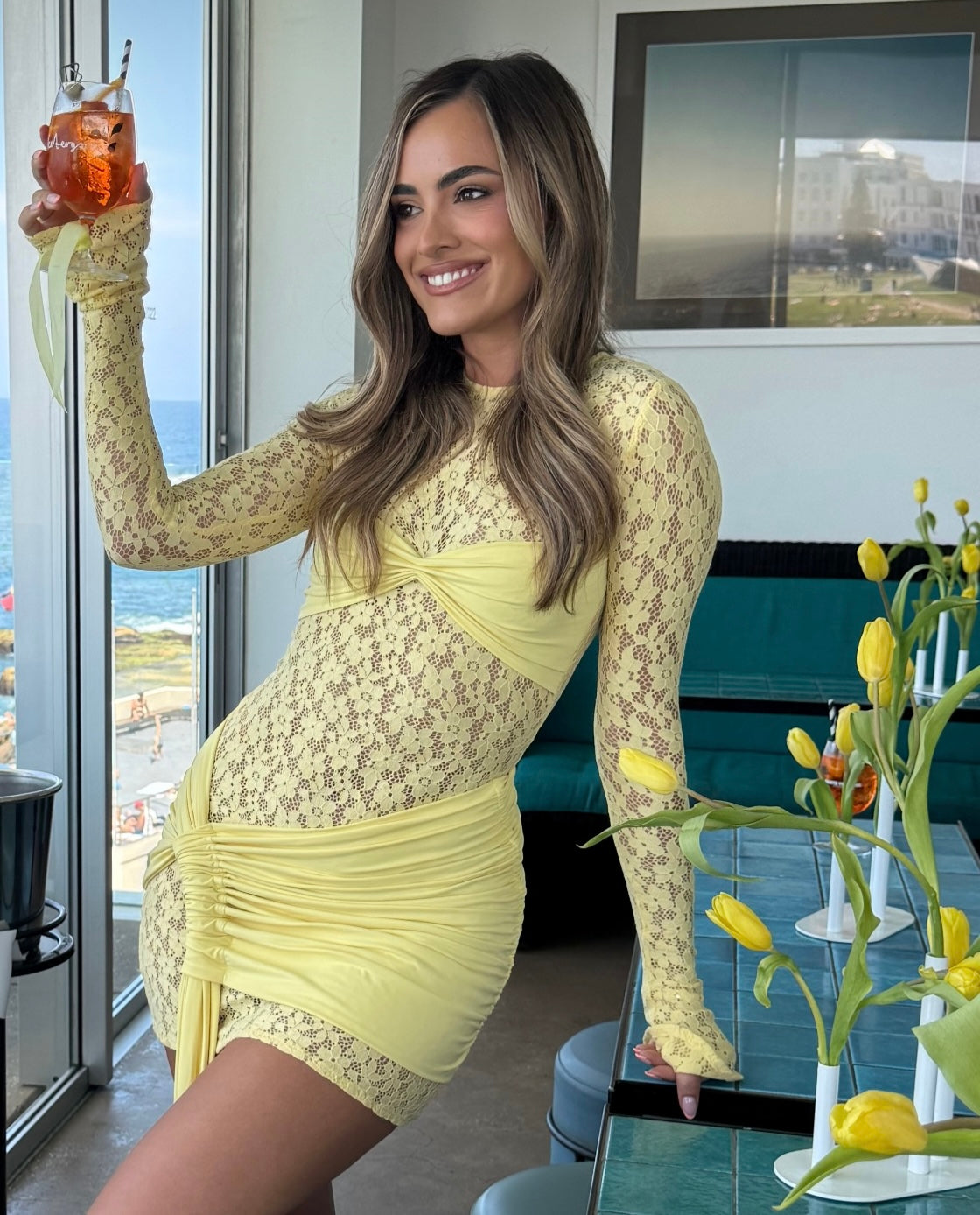 bebe yellow lace dress Mesh dress with embroidery | Yellow | Baby