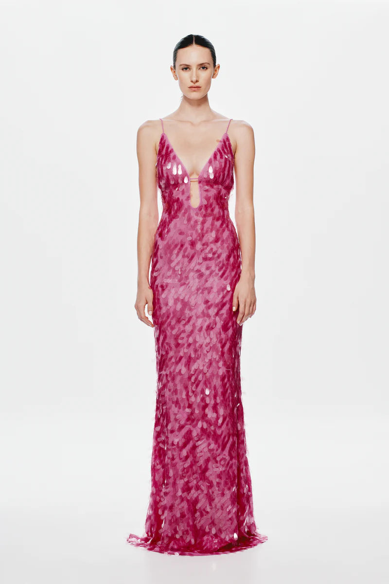 Misha Sapphire Sequin Dress in Fuschia