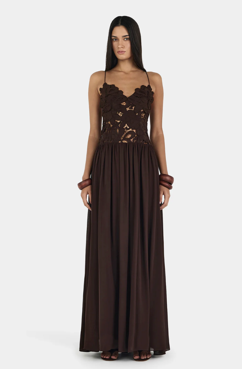 hansen & gretel violetta lace maxi dress Hansen and Gretel Stephanie Maxi Dress in Cedar – HONEY HIRE BOUTIQUE