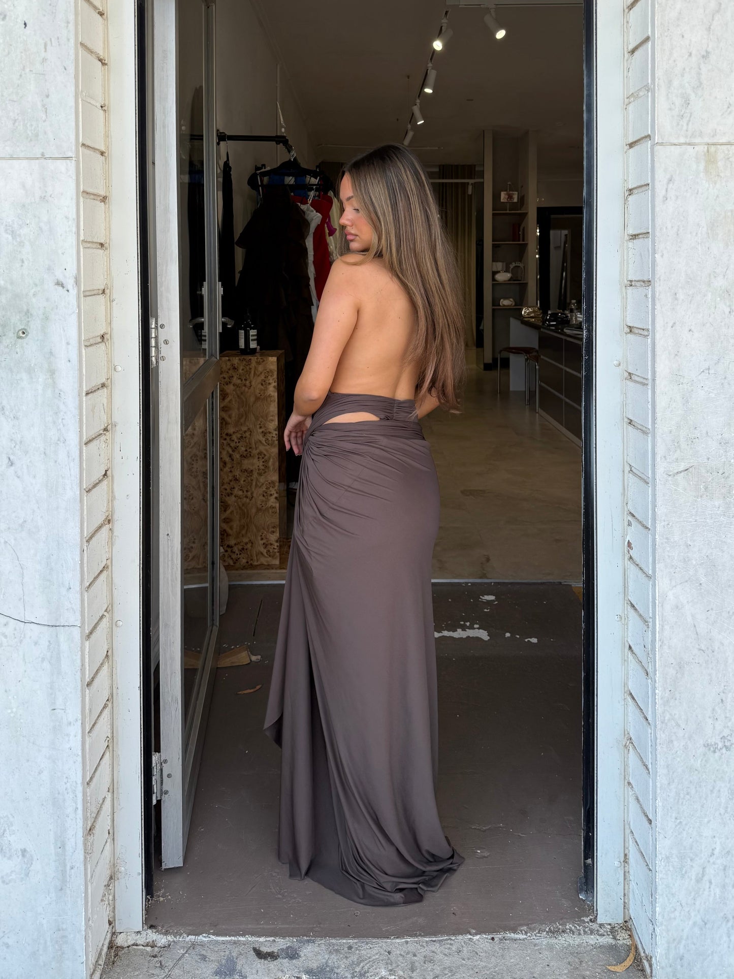 Bec + Bridge Clementine Twist Dress in Chocolate