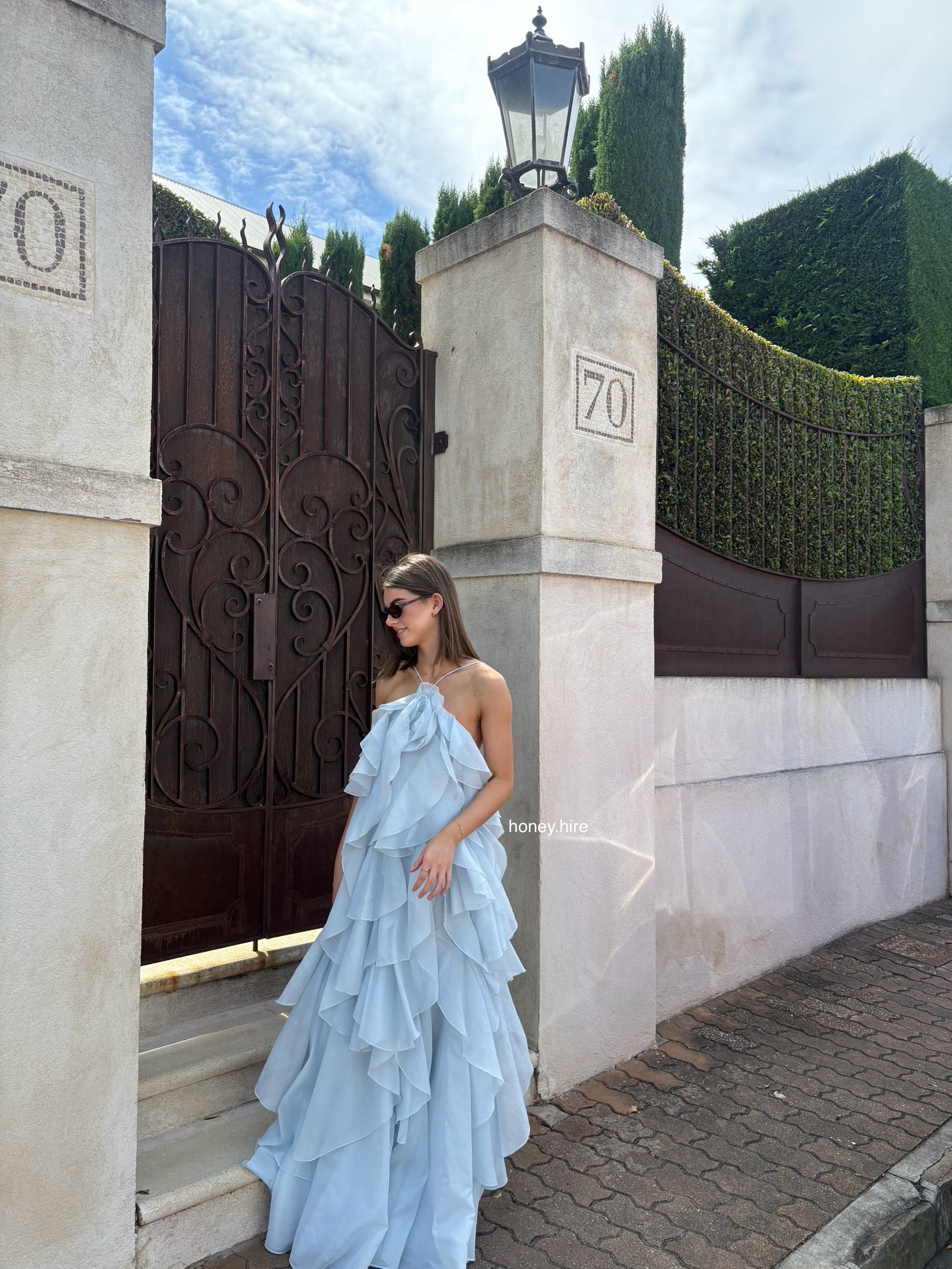 aje pandorea layered maxi dress Aje Pandorea Layered Maxi Dress in Blue – HONEY HIRE BOUTIQUE