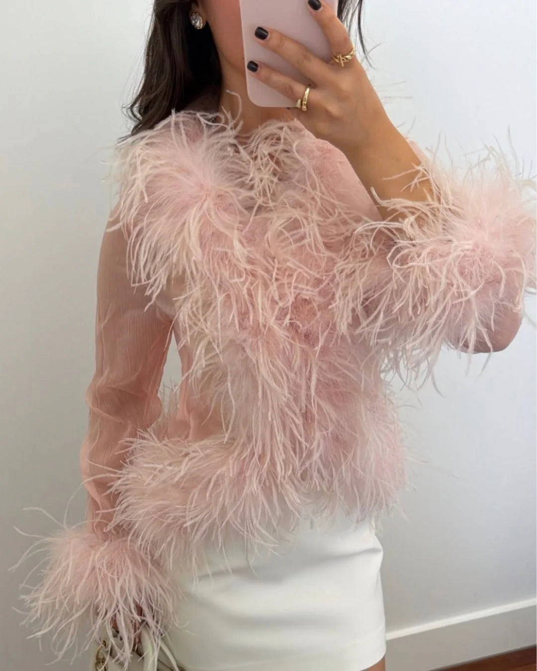 Bubish Luxe Gigi Feather Blouse - Blush