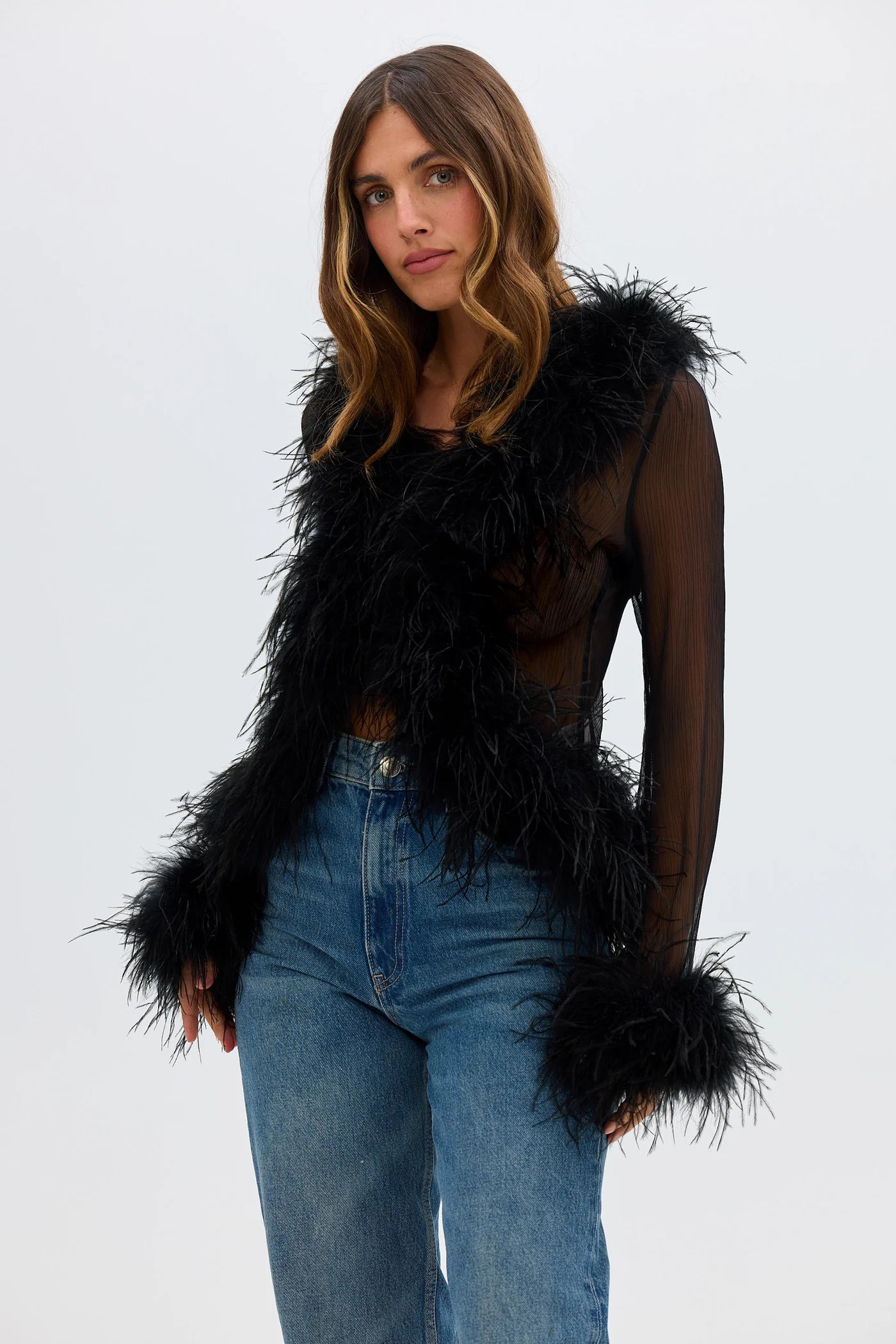 Bubish Luxe Gigi Feather Blouse - Black