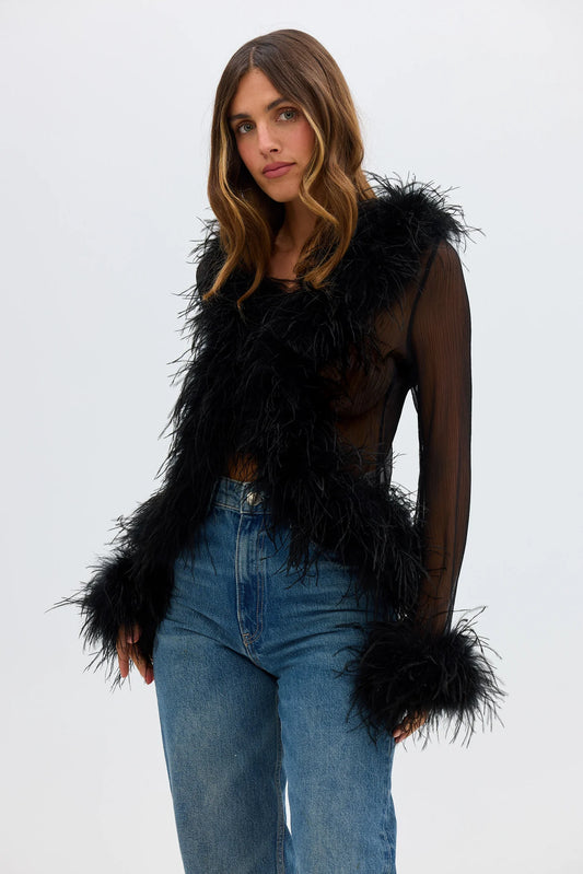 Bubish Luxe Gigi Feather Blouse - Black