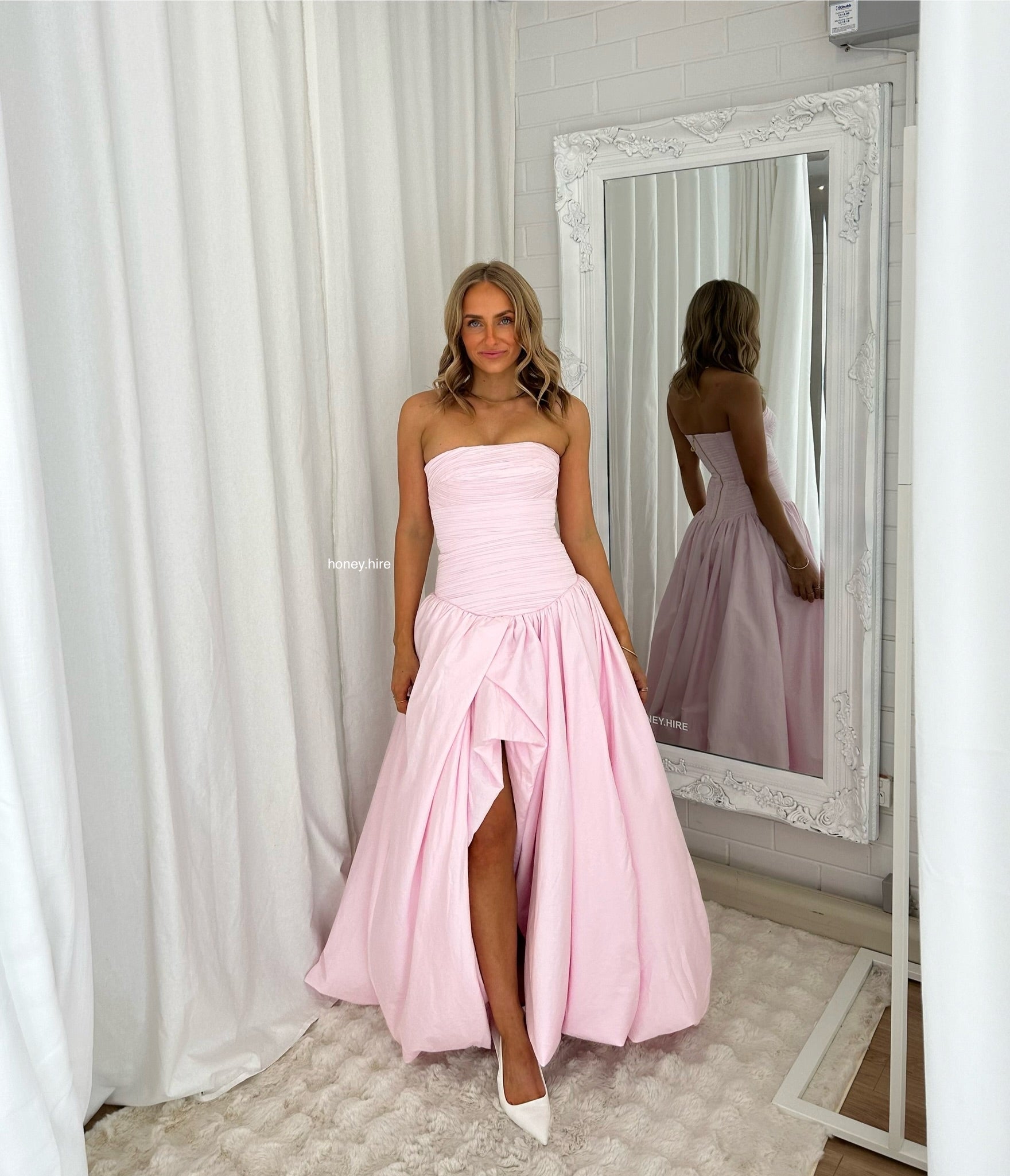 light pink aje dress Violette Bubble Hem Maxi Dress | Pastel Pink
