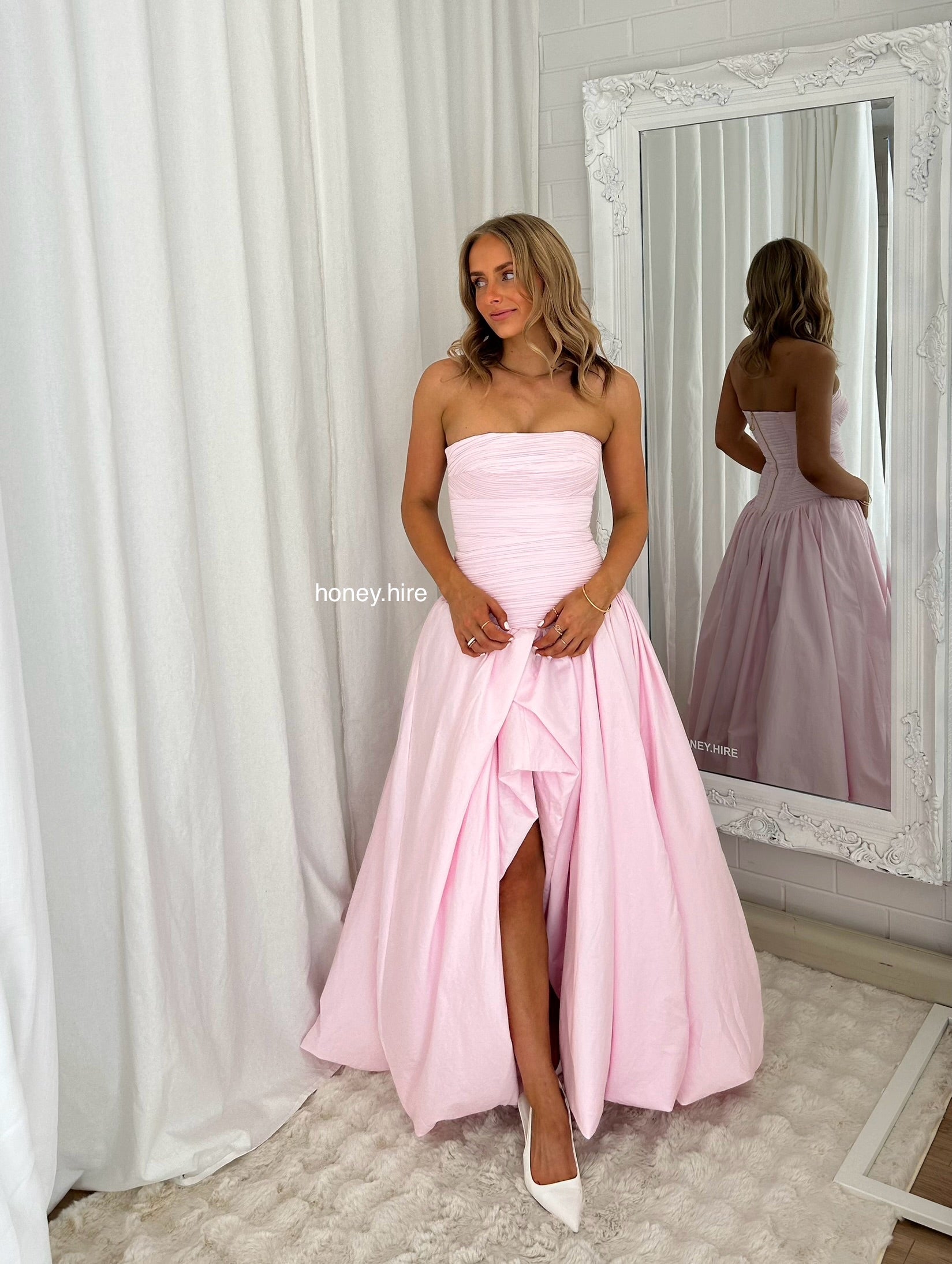 AJE 'Bubble Hem' Maxi in Pastel Pink HONEY HIRE BOUTIQUE AJE 'Bubble Hem' Maxi in Pastel Pink HONEY HIRE BOUTIQUE