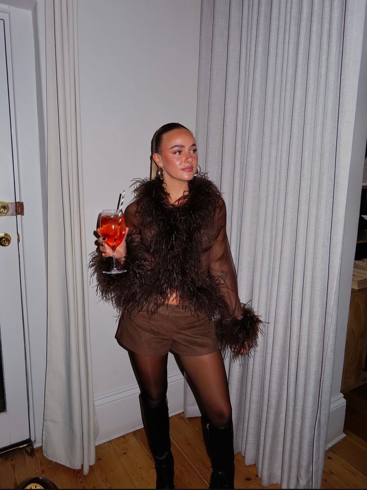 Bubish Luxe Gigi Sheer Feather Blouse - Chocolate