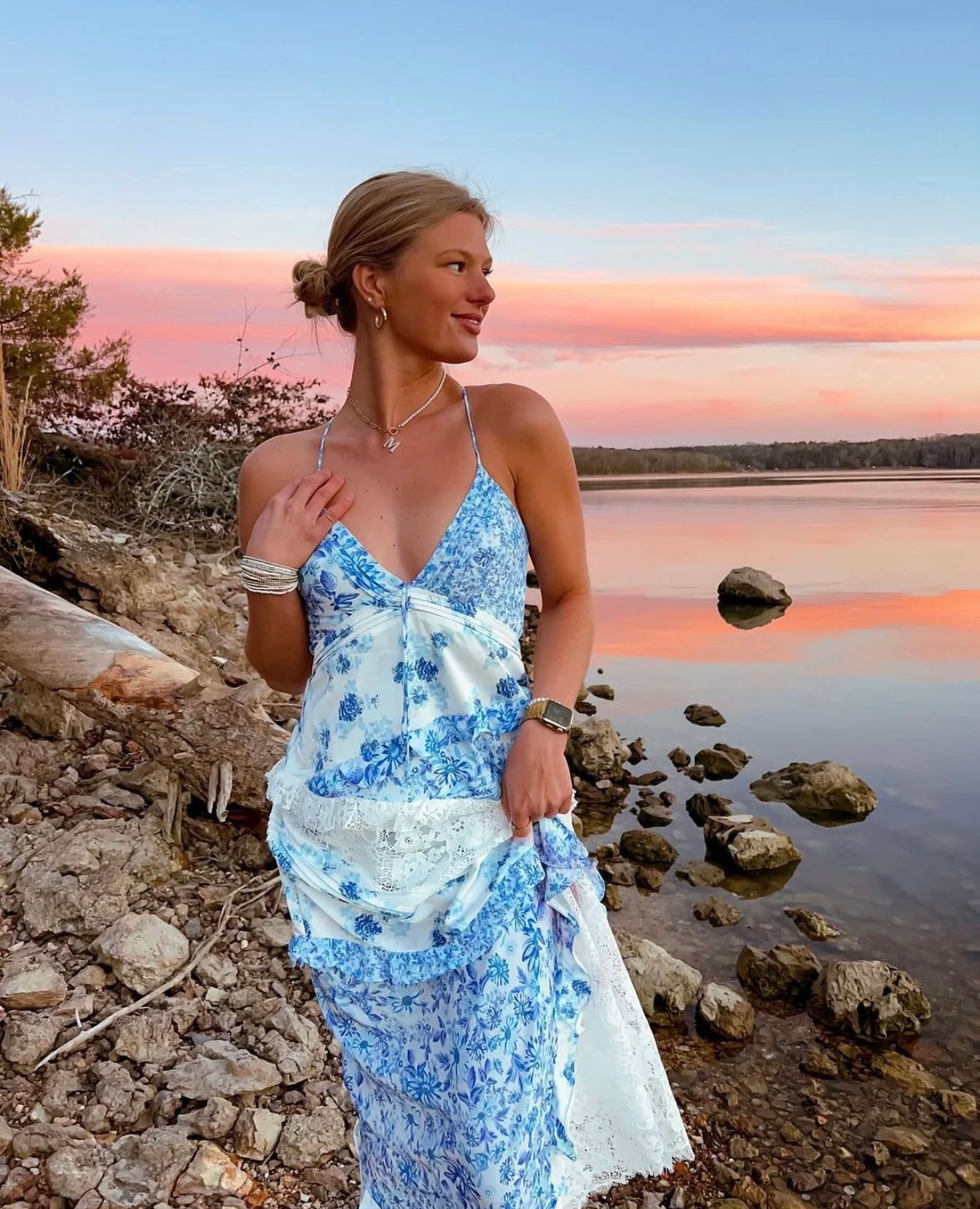 For Love & Lemons ‘Rosalyn’ Dress in Blue