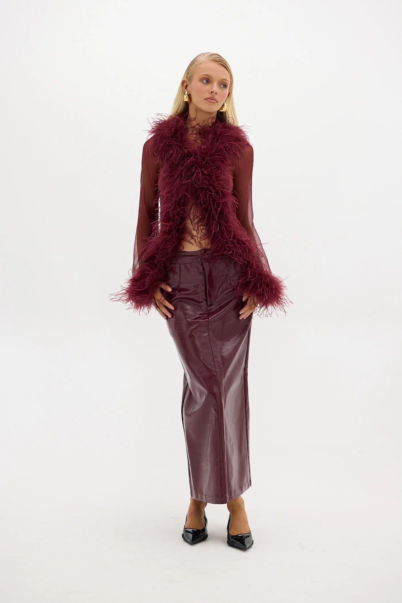 Bubish Luxe Gigi Feather Blouse - Cherry