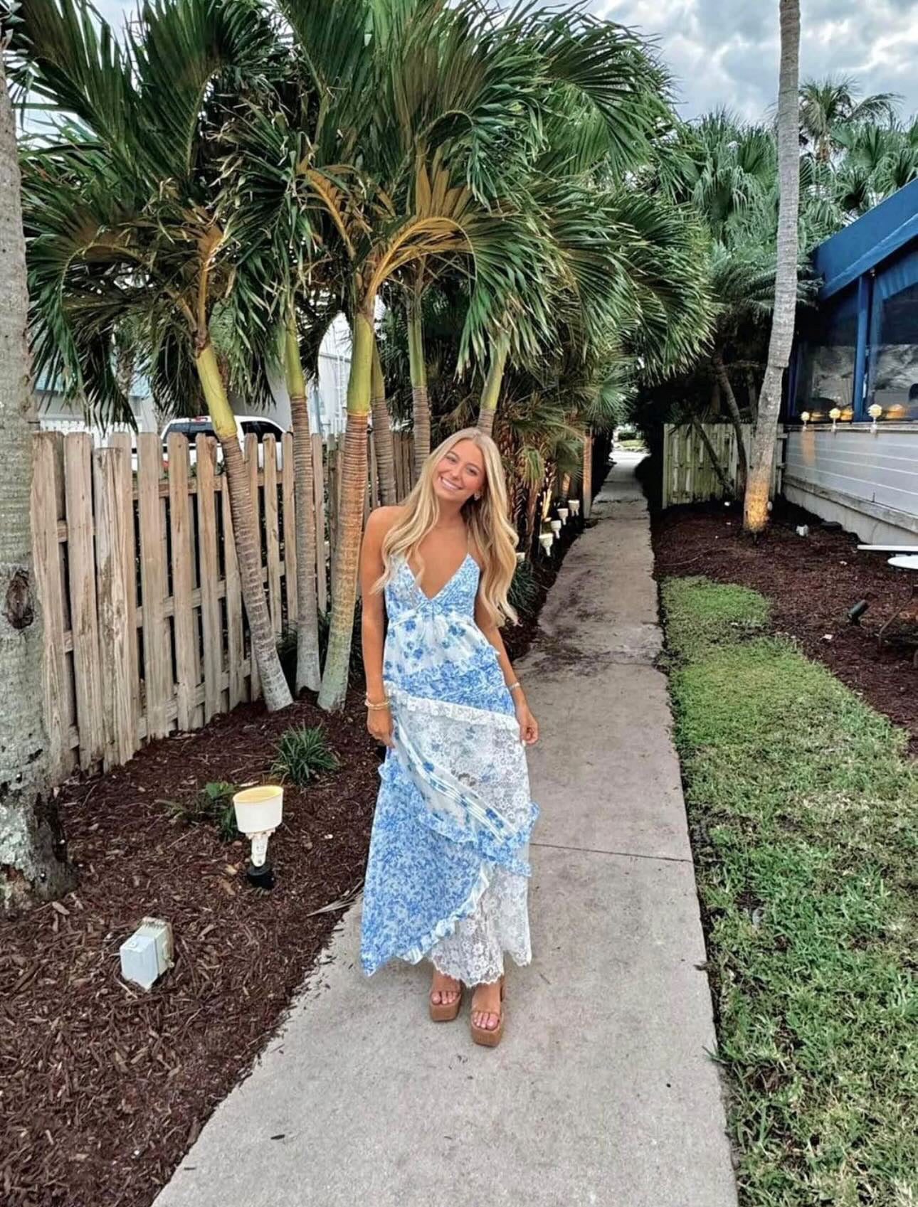 For Love & Lemons ‘Rosalyn’ Dress in Blue