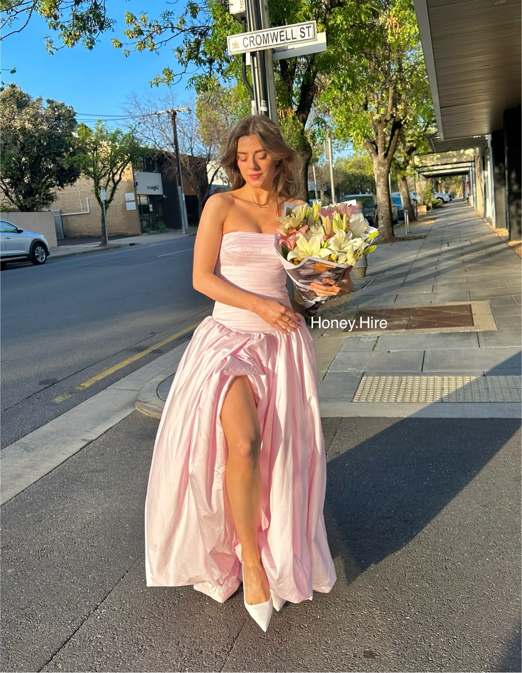 AJE 'Bubble Hem' Maxi in Pastel Pink HONEY HIRE BOUTIQUE AJE 'Bubble Hem' Maxi in Pastel Pink HONEY HIRE BOUTIQUE