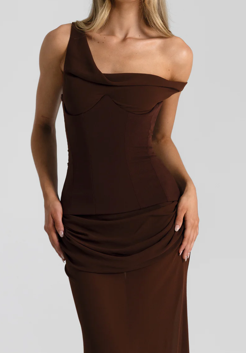 Natalie Rolt Cadence Gown in Espresso