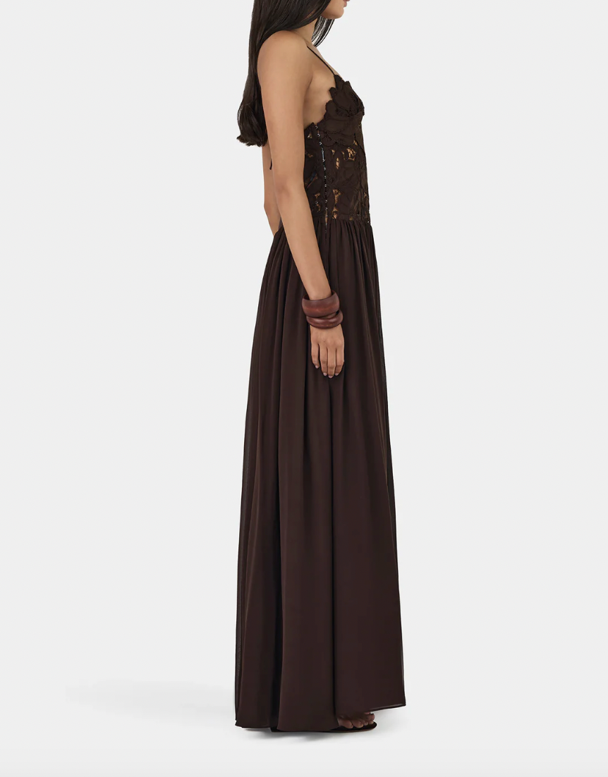 hansen & gretel violetta lace maxi dress Hansen and Gretel Stephanie Maxi Dress in Cedar – HONEY HIRE BOUTIQUE