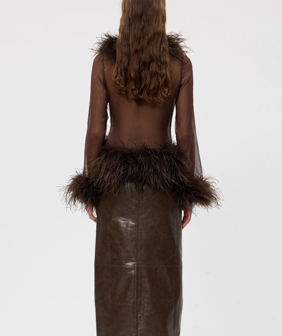 Bubish Luxe Gigi Sheer Feather Blouse - Chocolate