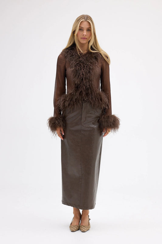 Bubish Luxe Gigi Sheer Feather Blouse - Chocolate