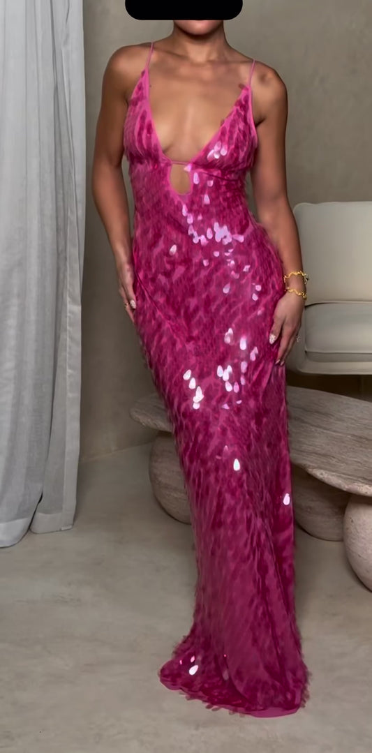 Misha Sapphire Sequin Dress in Fuschia